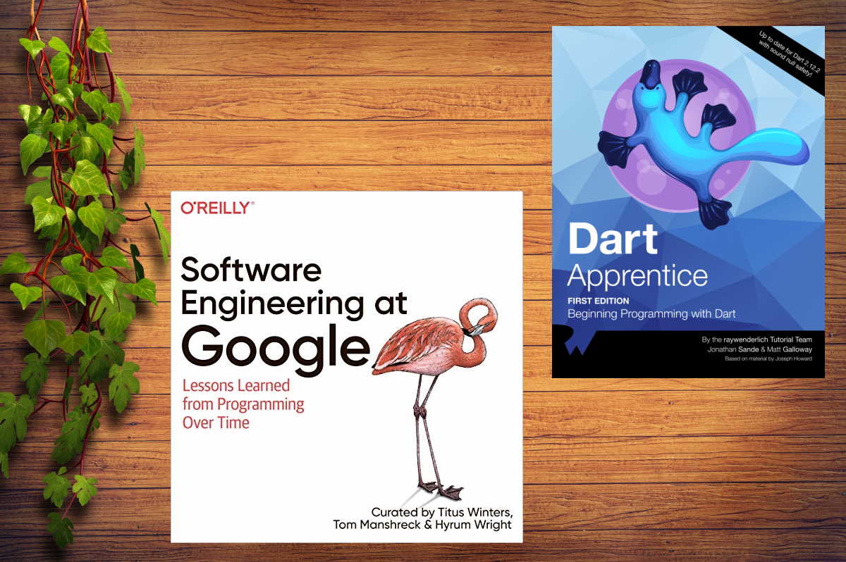 "Software Engineering at Google" and "Dart Apprentice" books covers